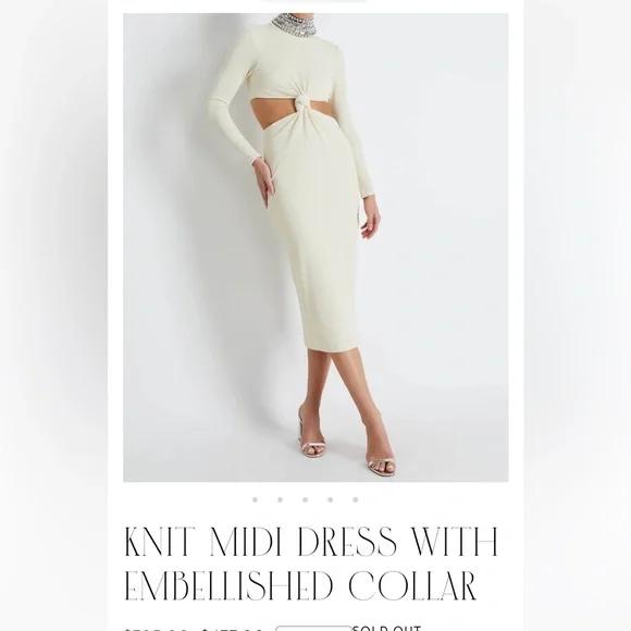 PatBO Cream Knit Midi Dress with Embellished Collar - Picture 2 of 7